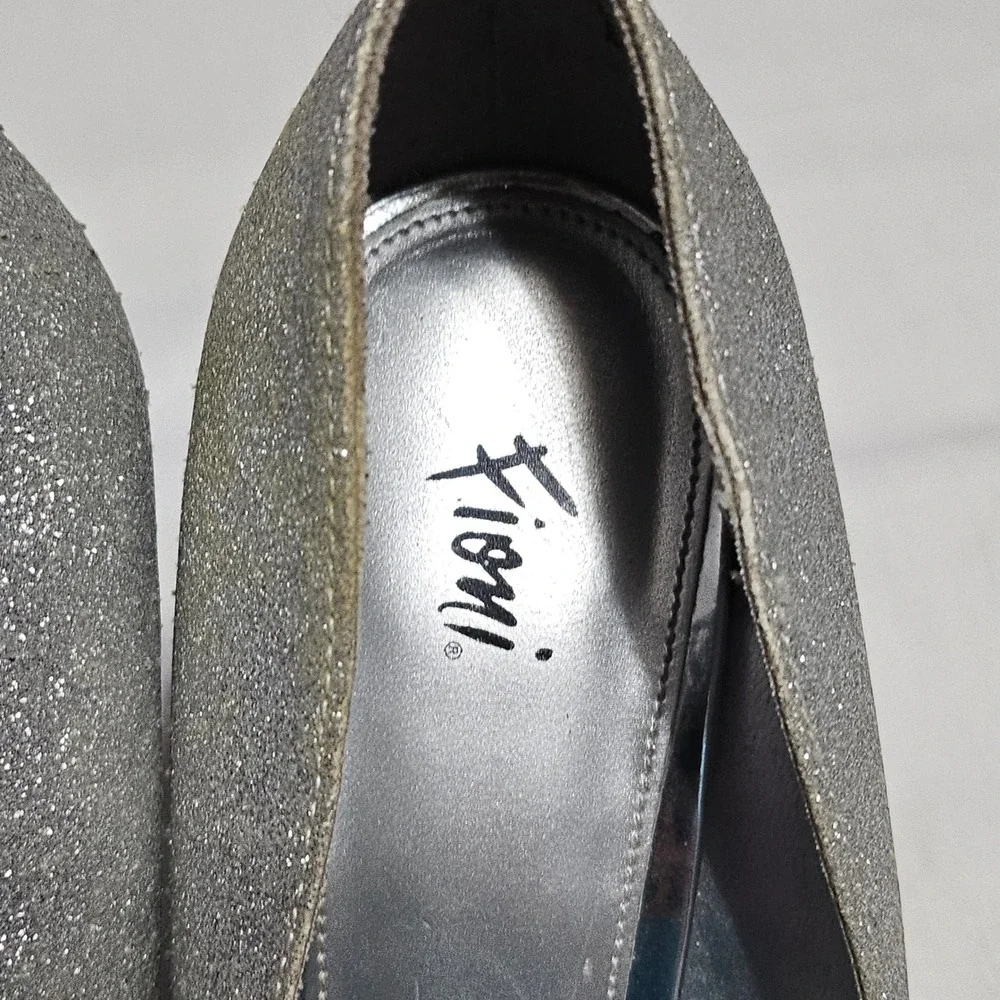 Fioni Luster Silver Glitter Peep Toe Platform Stiletto Heels Shoes Womens 7.5‎